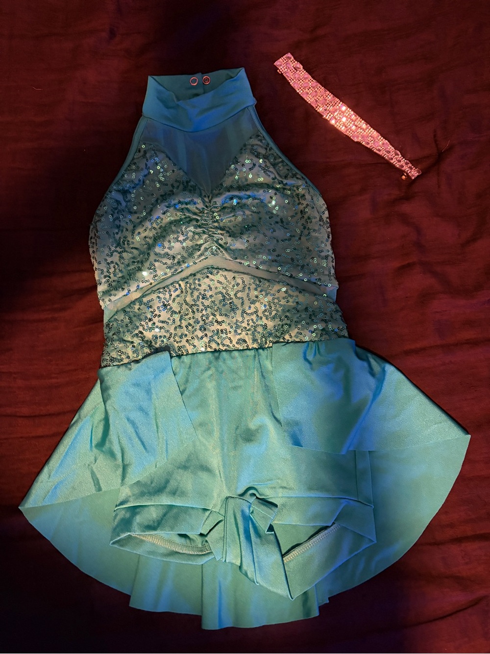 IC Weissman Teal Sequin Halter Neck One-Piece Costume and Headband